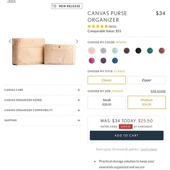 Portland Leather Goods Medium Classic Canvas Purse Organizer - Picture 8 of 9